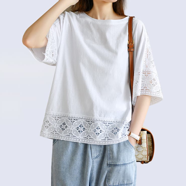 ホワイト | レース トップス トップス 可愛い カジュアル オフェス | Doux Belle 