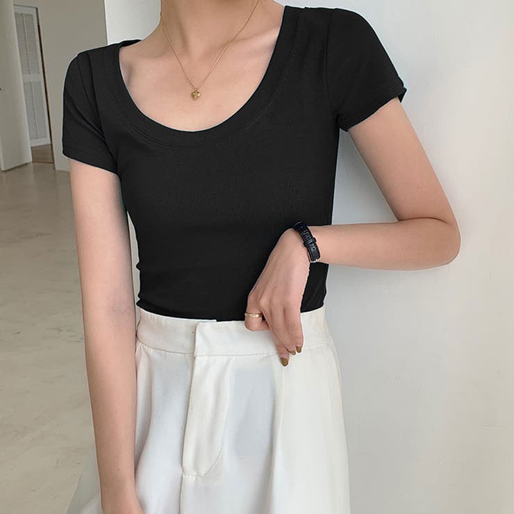 ブラック | トップス Ｔシャツ レディース カットソー スクエアネック カジュアル | Doux Belle 