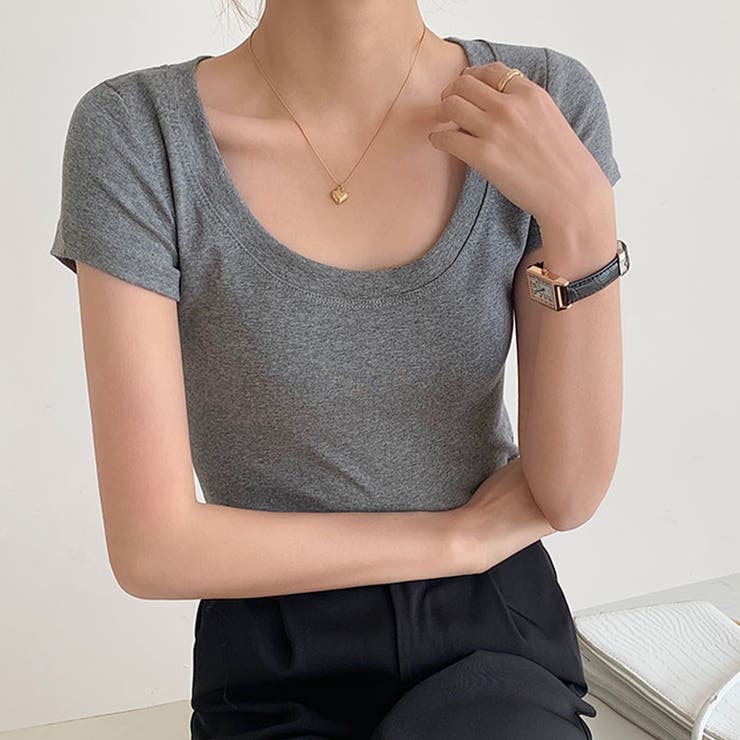 グレー | トップス Ｔシャツ レディース カットソー スクエアネック カジュアル | Doux Belle 