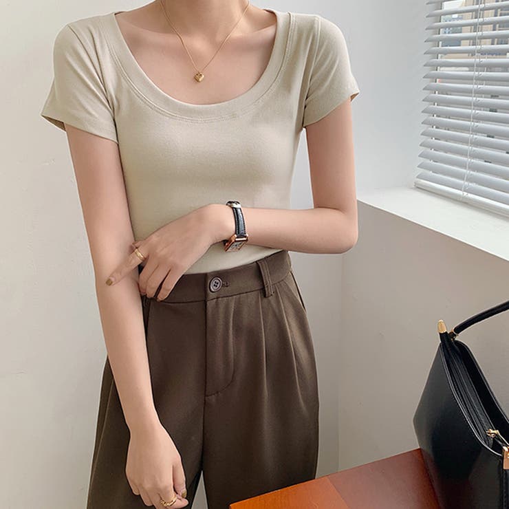 グレージュ | トップス Ｔシャツ レディース カットソー スクエアネック カジュアル | Doux Belle 