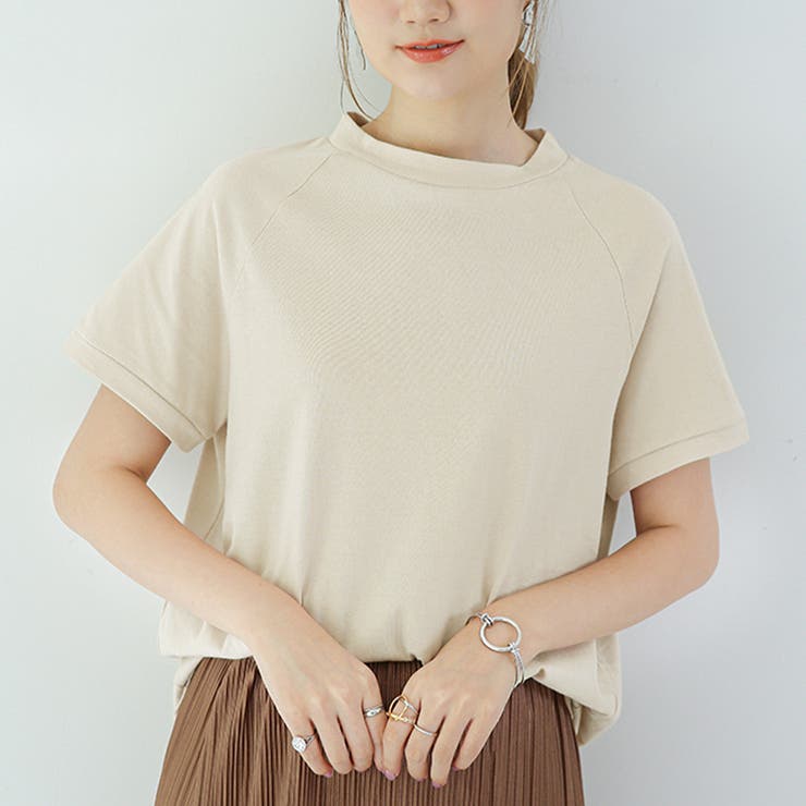 ベージュ | 新作 トップス Ｔシャツ 半袖 tシャツ 無地 伸縮性 | Doux Belle 