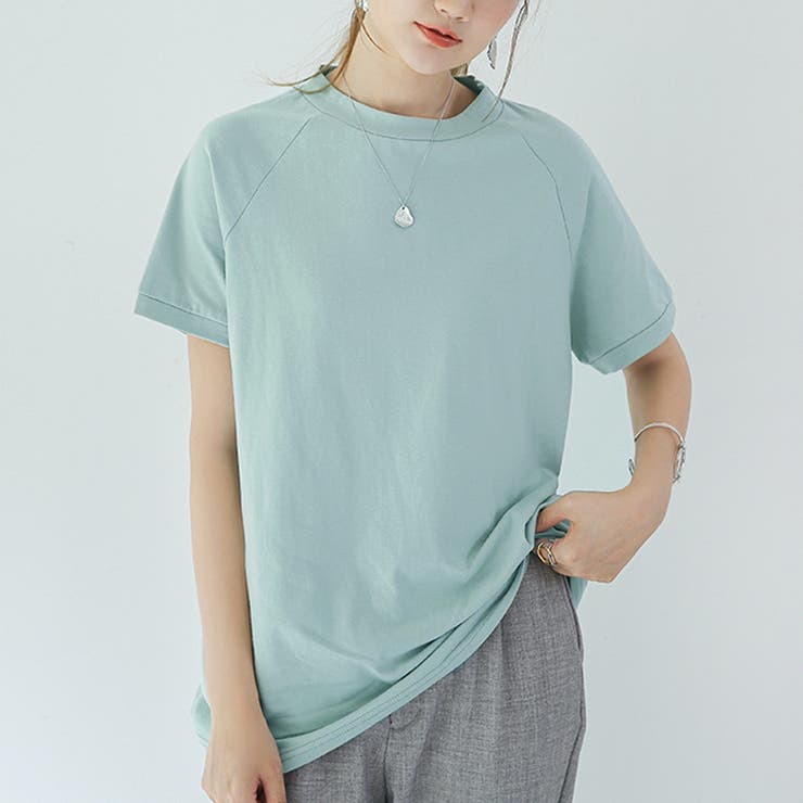 ライトブルー | 新作 トップス Ｔシャツ 半袖 tシャツ 無地 伸縮性 | Doux Belle 