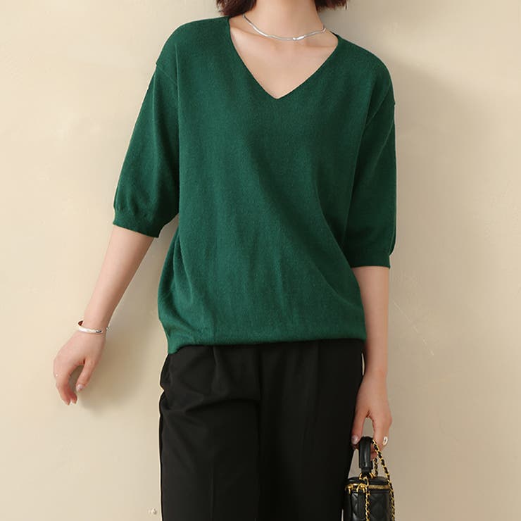 グリーン | サマーニット レディース 半袖 | Doux Belle 