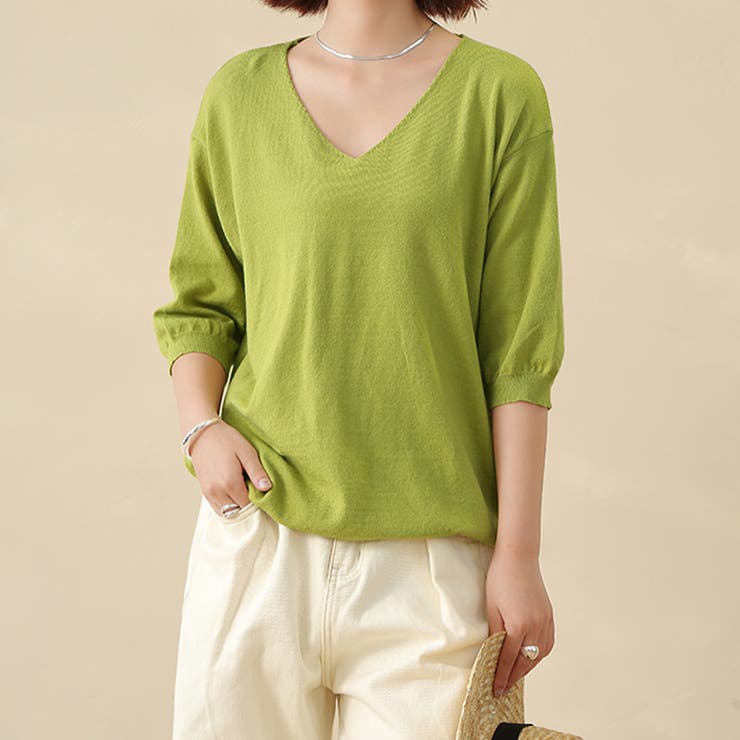 オリーブ | サマーニット レディース 半袖 | Doux Belle 