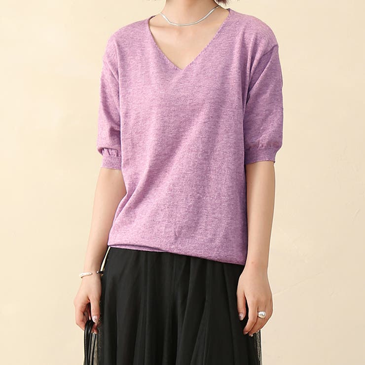 パープル | サマーニット レディース 半袖 | Doux Belle 