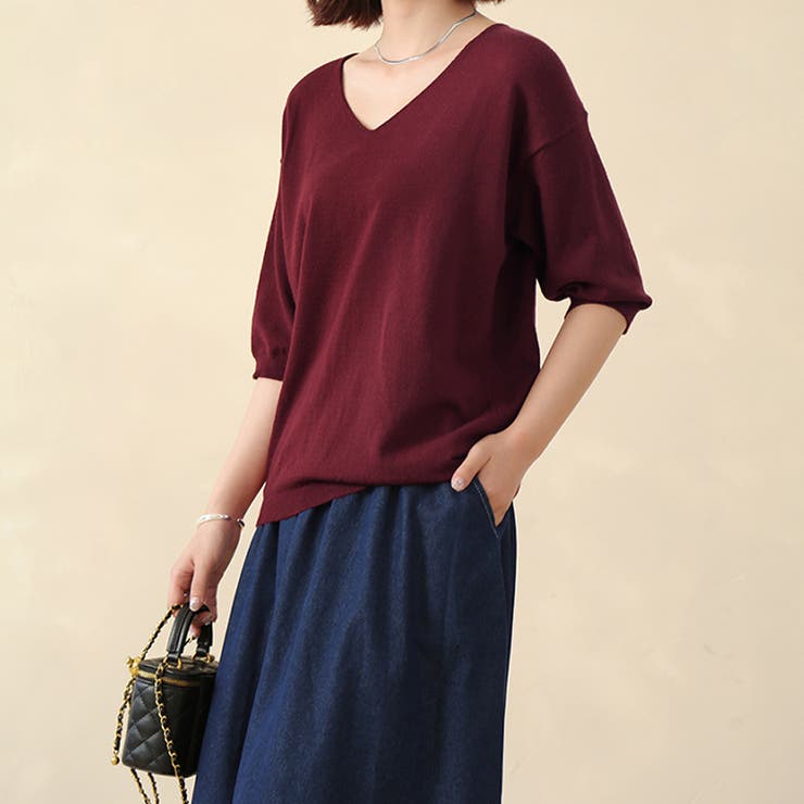 ワインレッド | サマーニット レディース 半袖 | Doux Belle 