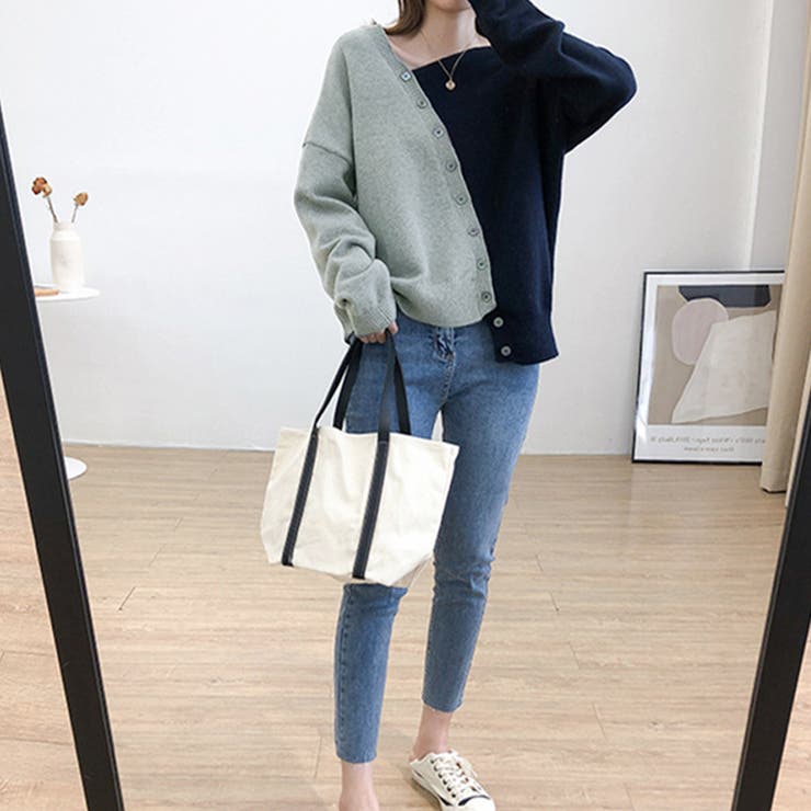 ニット セーター レディース 長袖 カーディガン vネック 切り替え