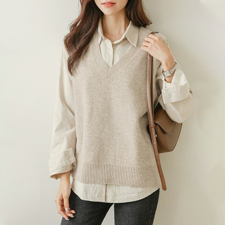 Vネックノースリーブニットベスト | Doux Belle  | 詳細画像1 