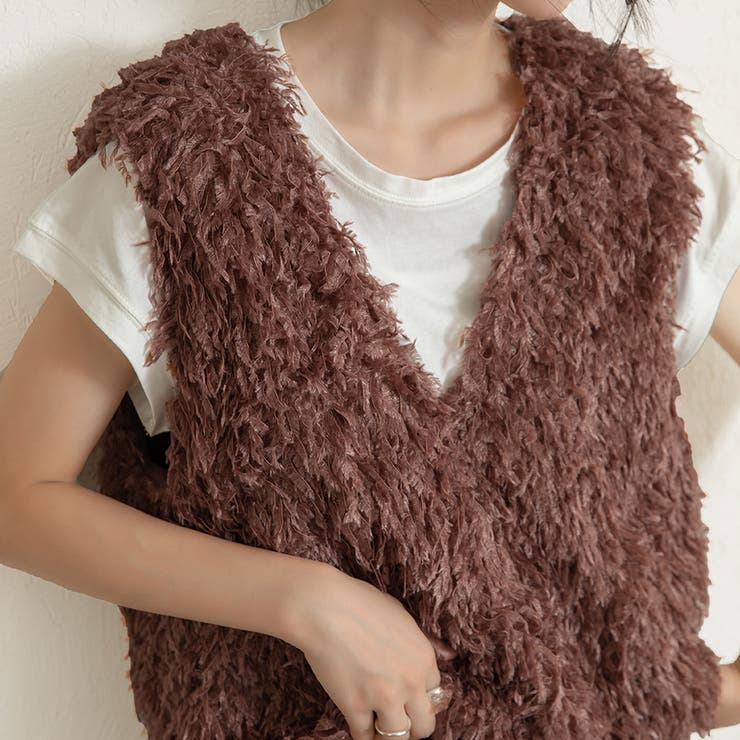 ブラウン | 前後2wayVネックシャギーニット モールフェザー シャギーニット | Doux Belle 
