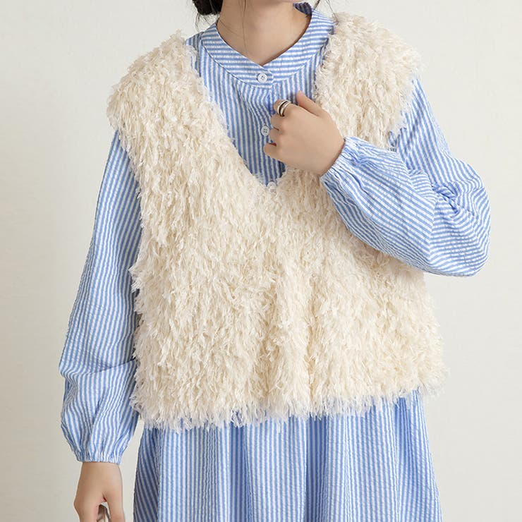 アイボリー | 前後2wayVネックシャギーニット モールフェザー シャギーニット | Doux Belle 