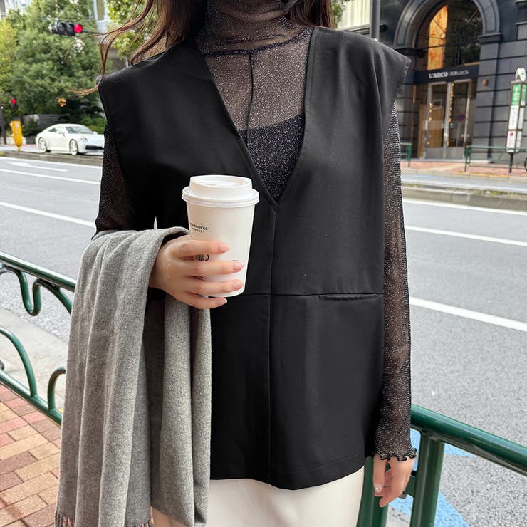 ブラック | トップス ベスト Vネックプルオーバーベスト サイドスリット | Doux Belle 