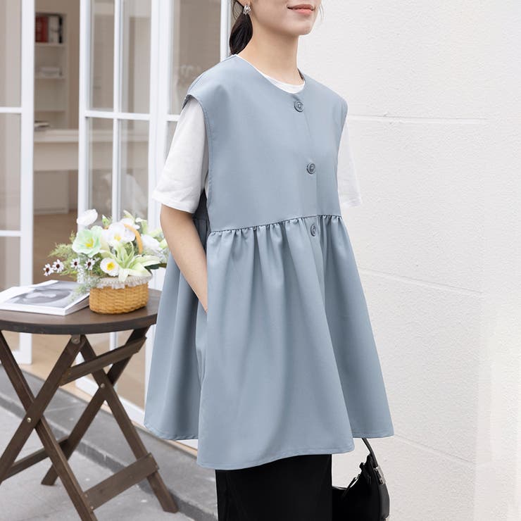 ペプラムシルエット ボタン付き ラウンドネック | Doux Belle  | 詳細画像10 