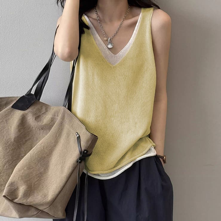 ベージュ | Vネックノースリーブニットトップス レディース トップス | Doux Belle 