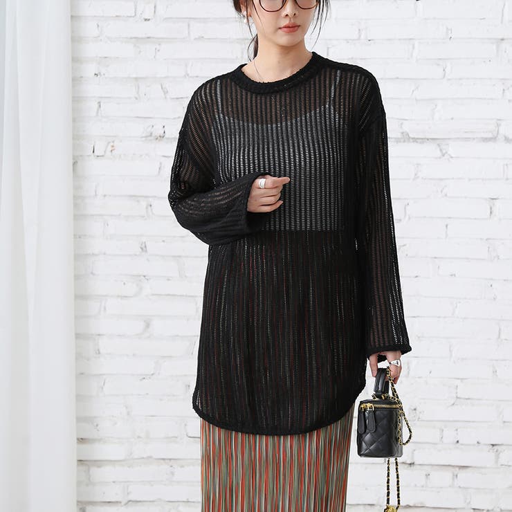 ブラック | 長袖トップス 透け 女性 | Doux Belle 