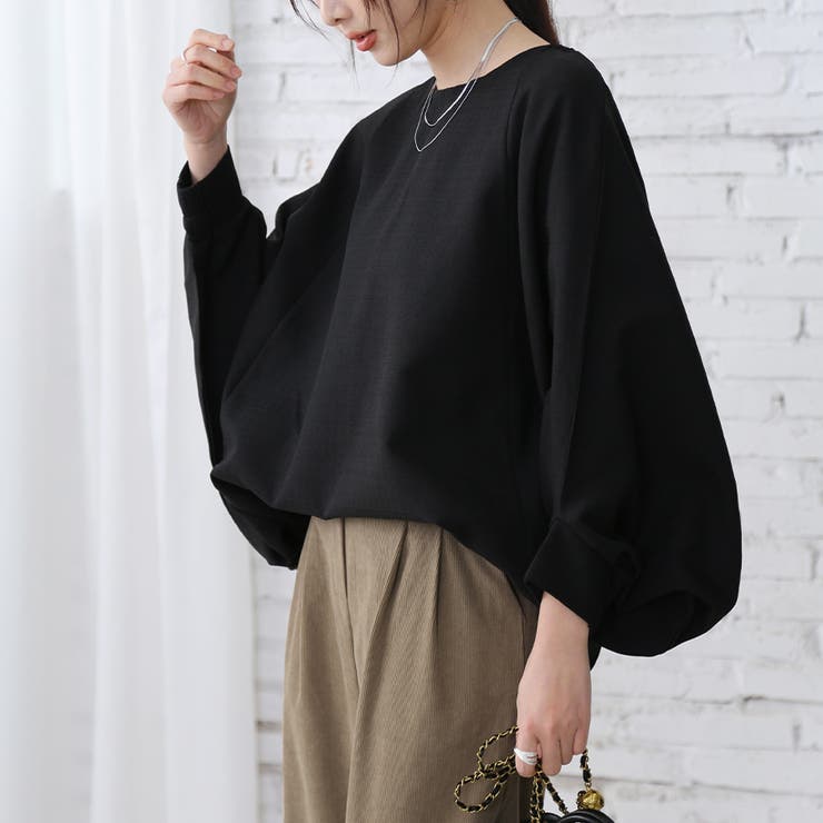 ブラック | 長袖トップス 体型カバー 無地 | Doux Belle 