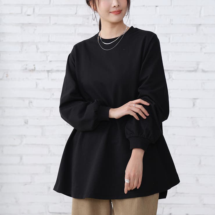 ブラック | 長袖トップス 洗える 体型カバー | Doux Belle 