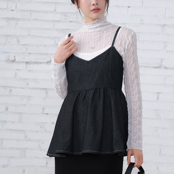 ブラック | ノースリーブ デニム トップス | Doux Belle 