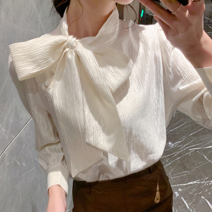 ベージュ | 光沢 フロントリボン ボータイ | Doux Belle 