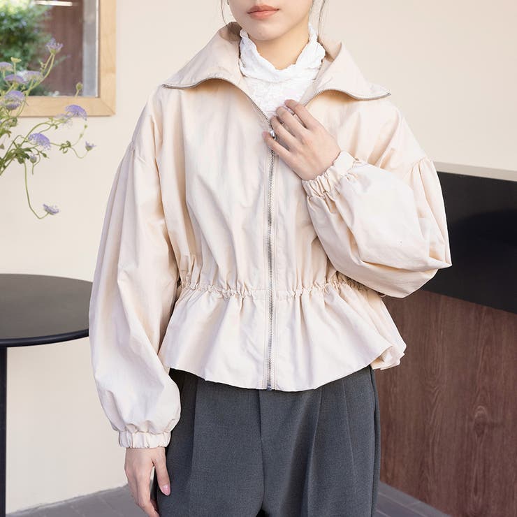 アイボリー | ペプラムジャケット アウター フロントジップ | Doux Belle 