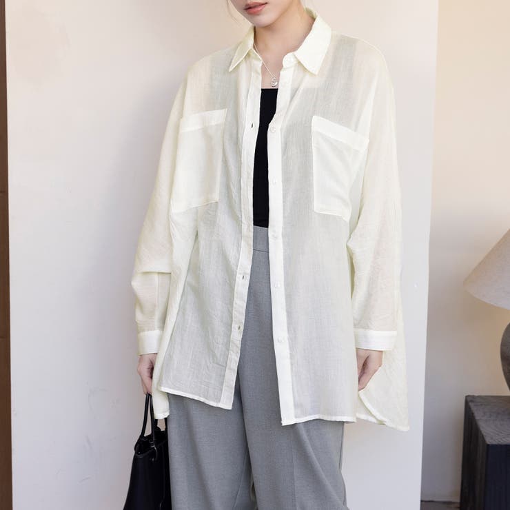 シアーシャツ ロング丈 ポケット付き | Doux Belle  | 詳細画像1 