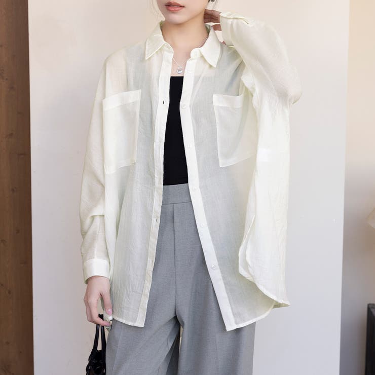 シアーシャツ ロング丈 ポケット付き | Doux Belle  | 詳細画像2 