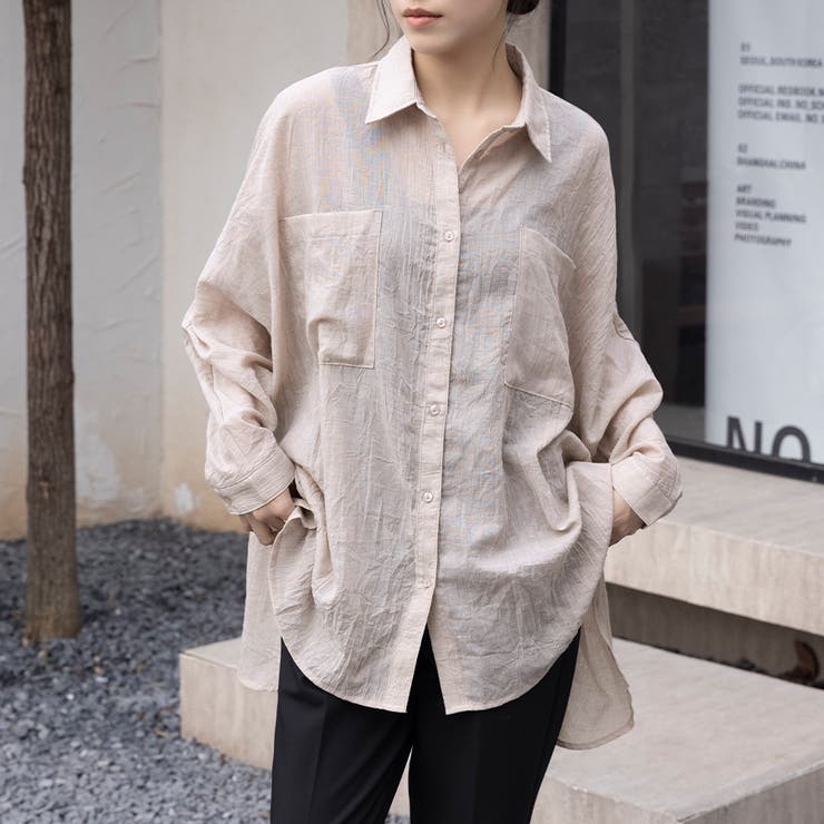 ベージュ | シアーシャツ ロング丈 ポケット付き | Doux Belle 