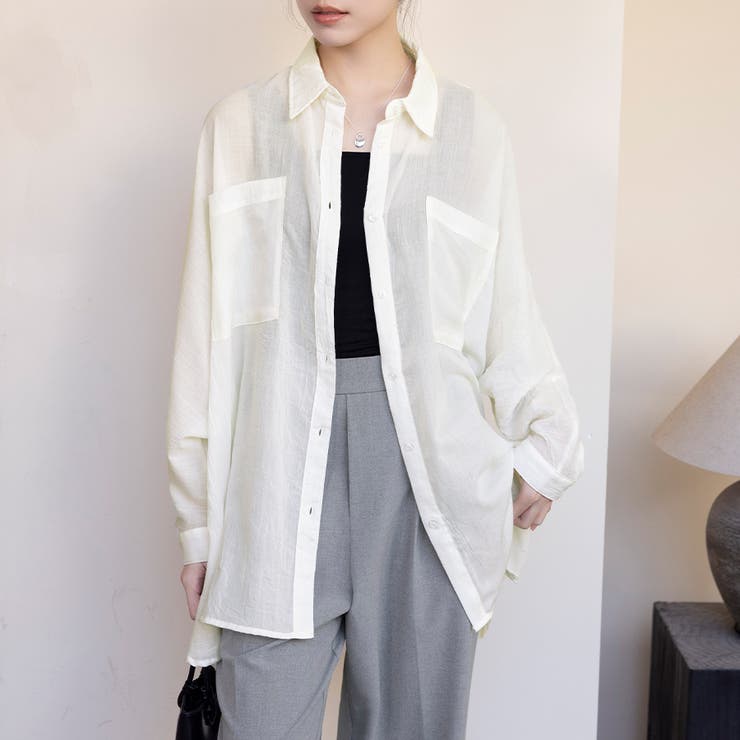 アイボリー | シアーシャツ ロング丈 ポケット付き | Doux Belle 