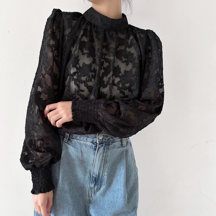 レースシアータートルネックブラウス[品番：DBLW0001819]｜Doux Belle