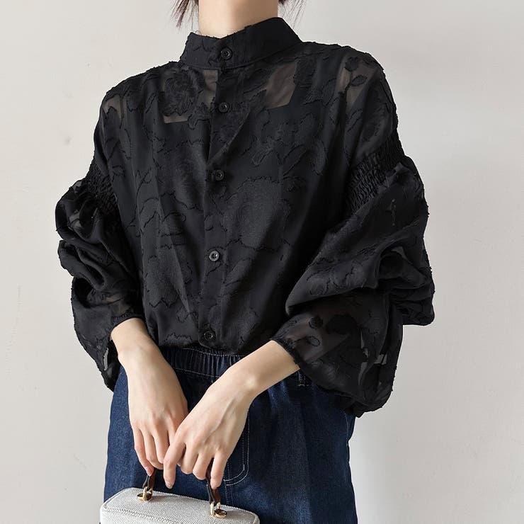 ブラック | ベルスリーブシアーブラウス | Doux Belle 