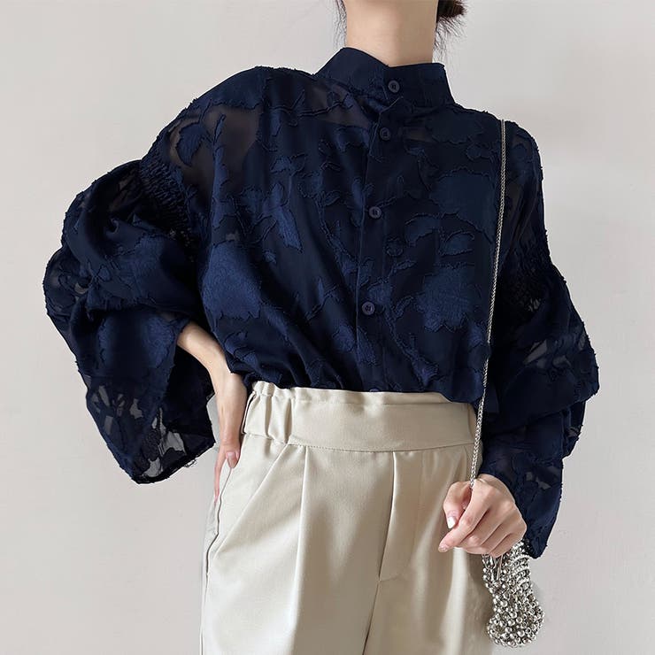 ブルー | ベルスリーブシアーブラウス | Doux Belle 