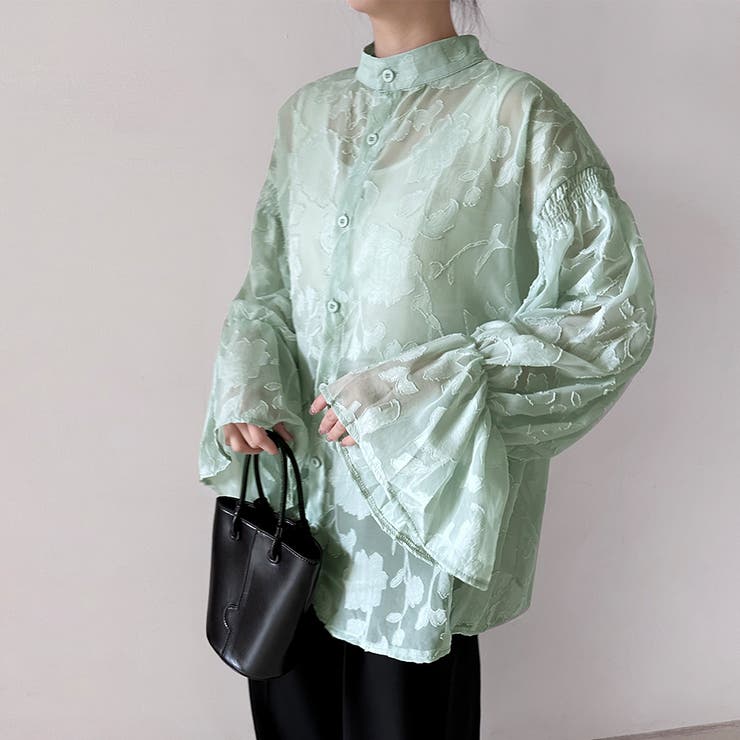 ライトグリーン | ベルスリーブシアーブラウス | Doux Belle 