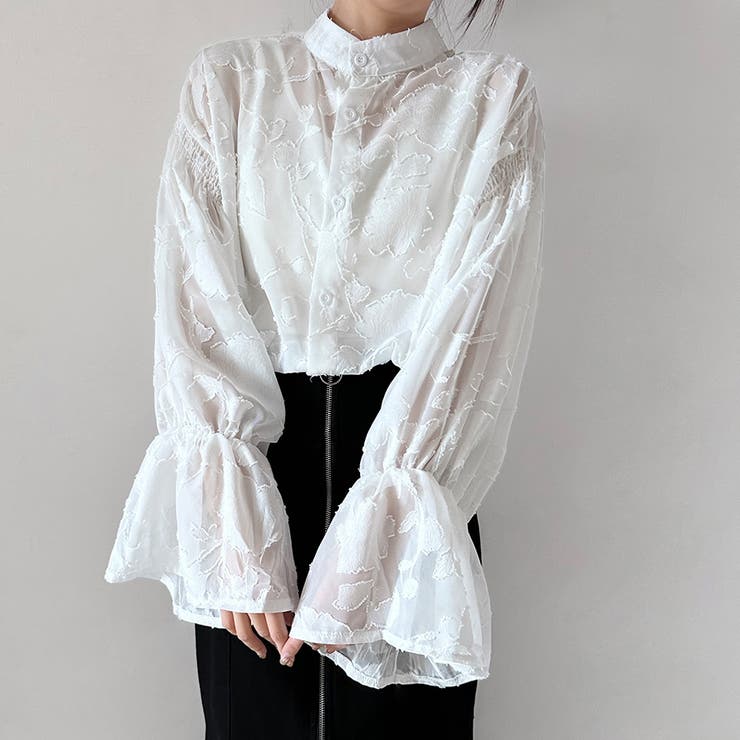 ホワイト | ベルスリーブシアーブラウス | Doux Belle 