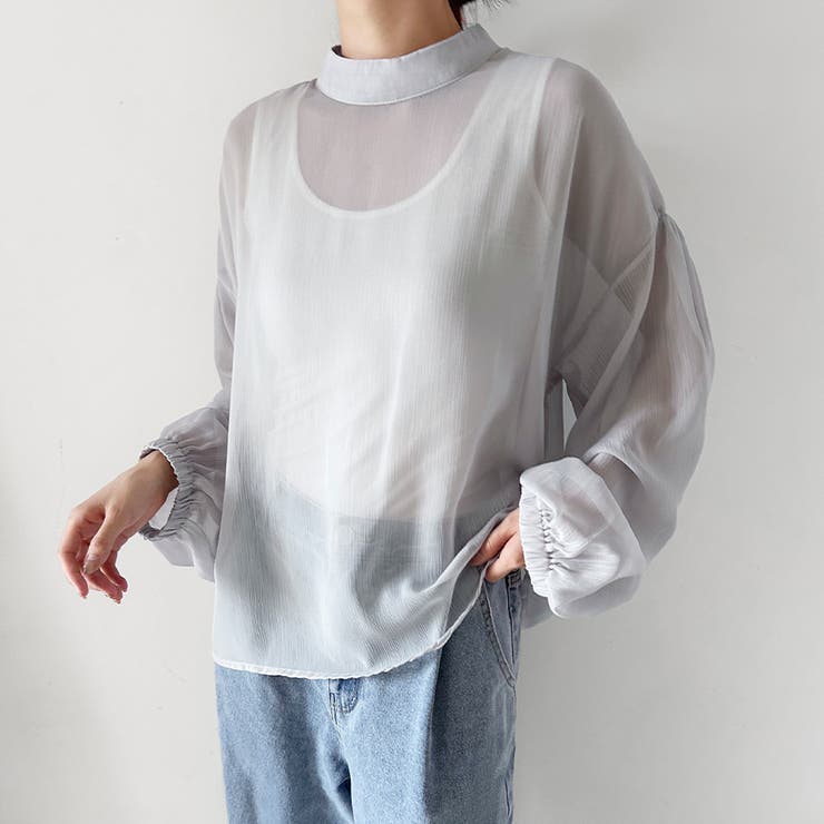 グレー | シアーパフブラウス | Doux Belle 