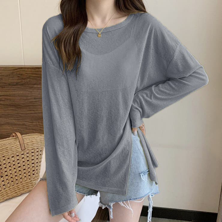 TYPE1グレー | 2typeラウンドネックシアートップス | Doux Belle 