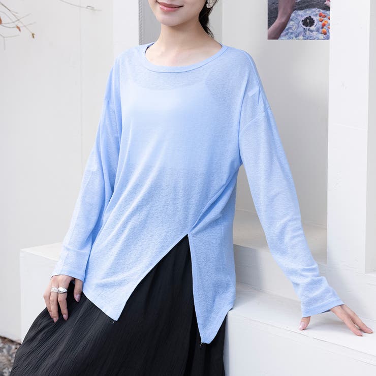 TYPE1スキブルー | 2typeラウンドネックシアートップス | Doux Belle 