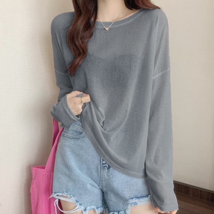 TYPE2グレー | 2typeラウンドネックシアートップス | Doux Belle 