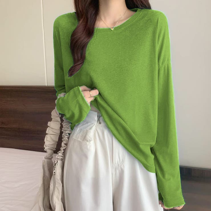 TYPE2グリーン | 2typeラウンドネックシアートップス | Doux Belle 