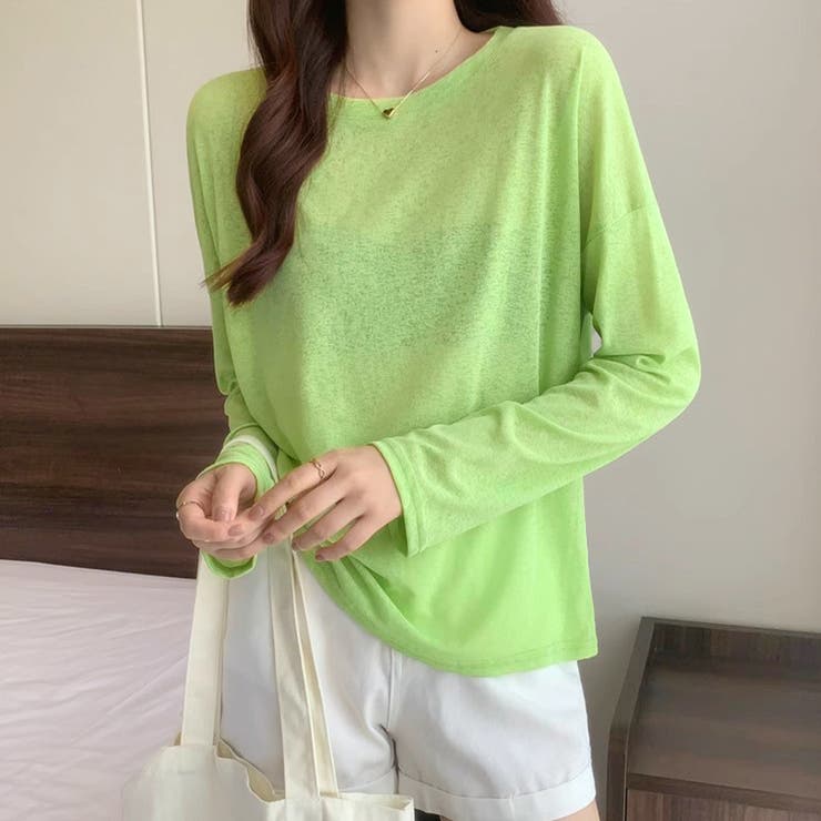 TYPE2ライトグリーン | 2typeラウンドネックシアートップス | Doux Belle 