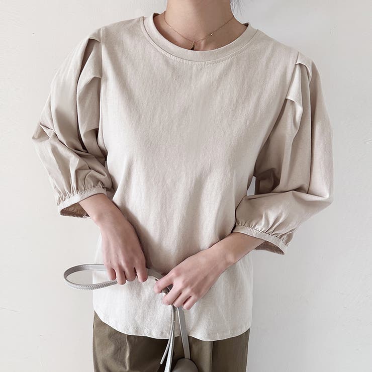 コットン素材シンプルボリュームスリーブカットソー | Doux Belle  | 詳細画像1 