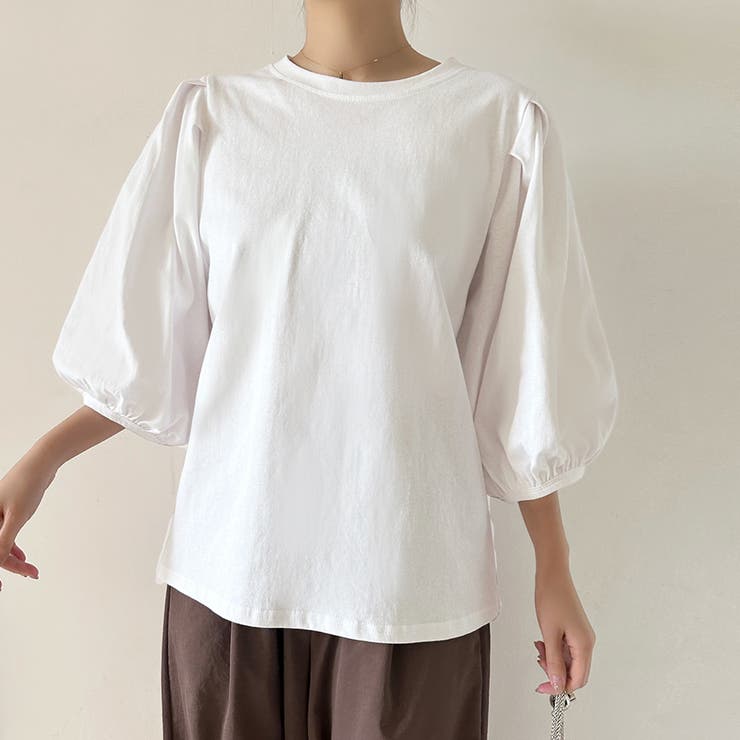 コットン素材シンプルボリュームスリーブカットソー | Doux Belle  | 詳細画像19 