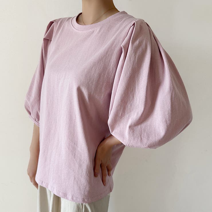 ピンク | コットン素材シンプルボリュームスリーブカットソー | Doux Belle 