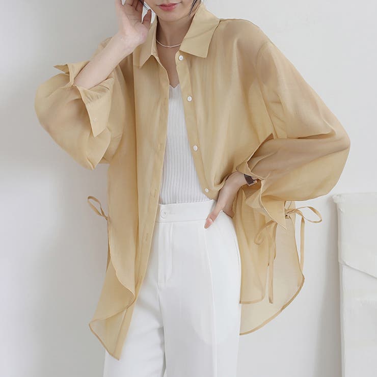ベージュ | シフォンシアーシャツ | Doux Belle 