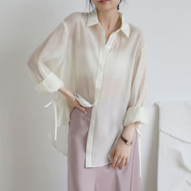 オフホワイト | シフォンシアーシャツ | Doux Belle 
