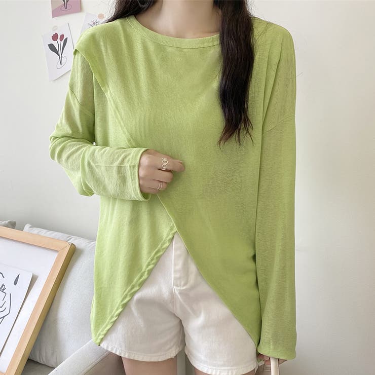 アボカド | 前後2way仕様ラウンドネックシアーカットソー | Doux Belle 