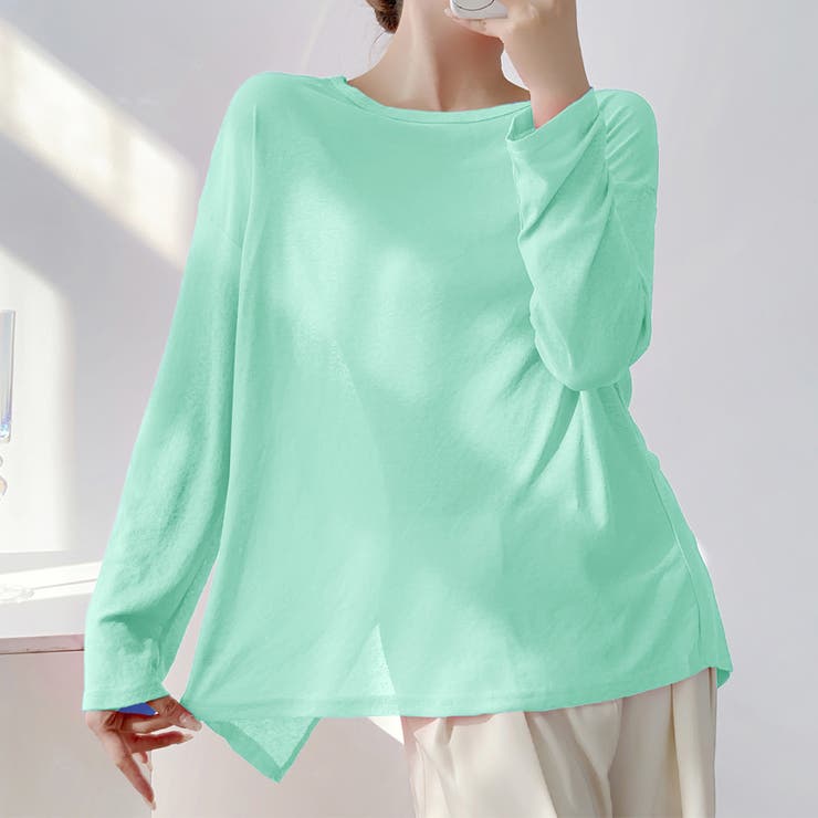 ミント | 前後2way仕様ラウンドネックシアーカットソー | Doux Belle 