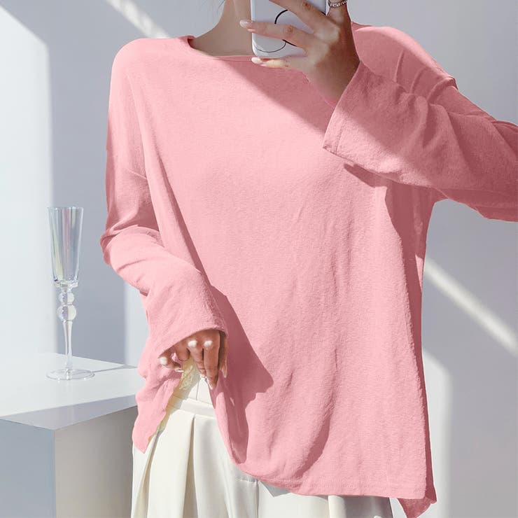 ピンク | 前後2way仕様ラウンドネックシアーカットソー | Doux Belle 