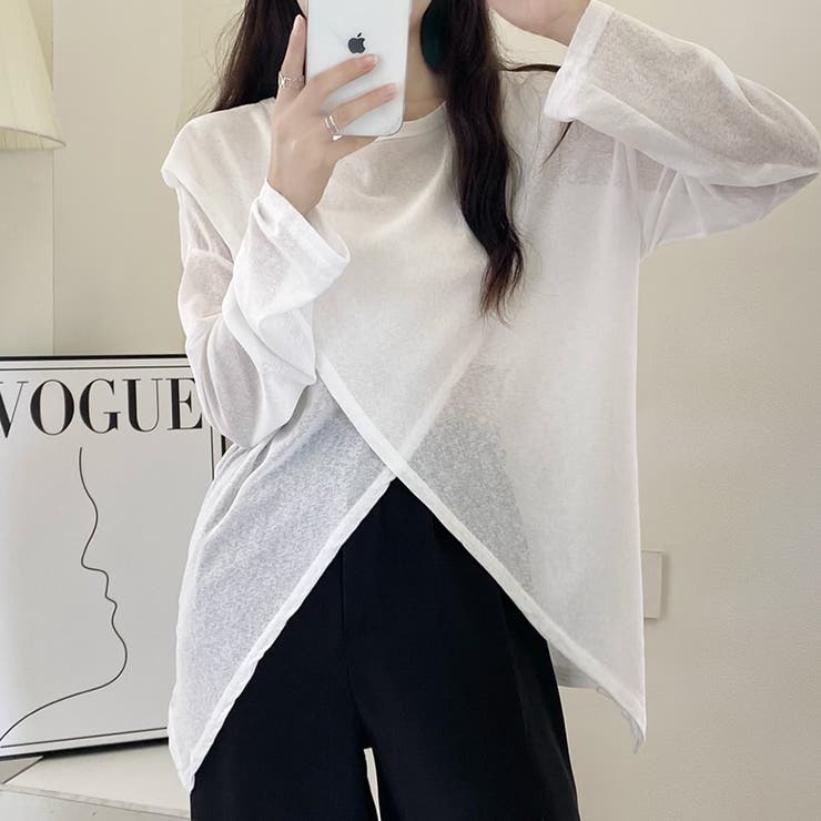 ホワイト | 前後2way仕様ラウンドネックシアーカットソー | Doux Belle 