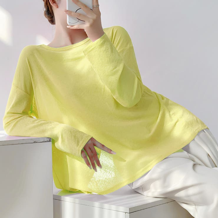 イエロー | 前後2way仕様ラウンドネックシアーカットソー | Doux Belle 