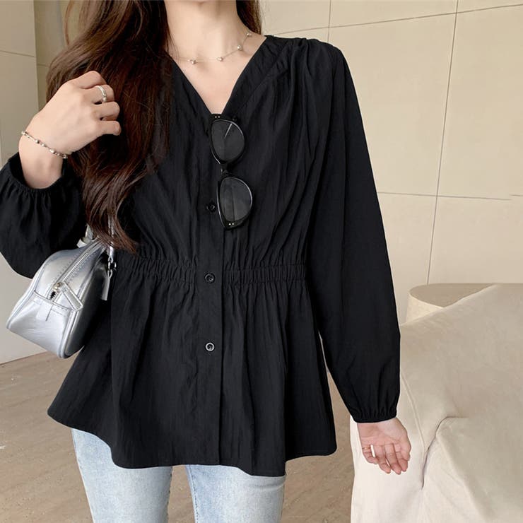 TYPE1ブラック | 選べる2TYPE！ギャザーブラウス | Doux Belle 