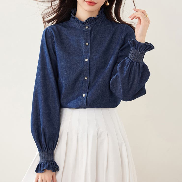 フリル襟デニムブラウス | Doux Belle  | 詳細画像1 